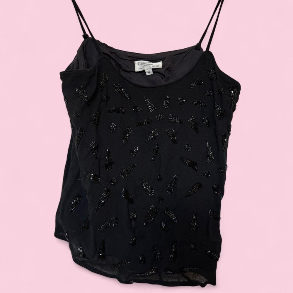 christian dior black beaded camisole top